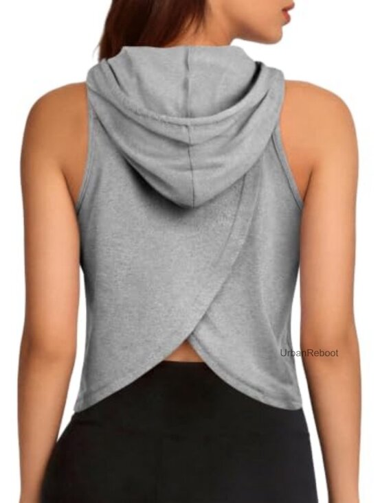Tops - Sleeveless Hoodie Workout Crop Tank Top Crisscross Open Back